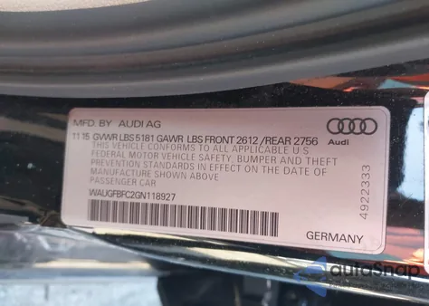 2016 Audi A6 2.0T Premium Plus z USA, uszkodzony, nr VIN WAUGFBFC2GN118927
